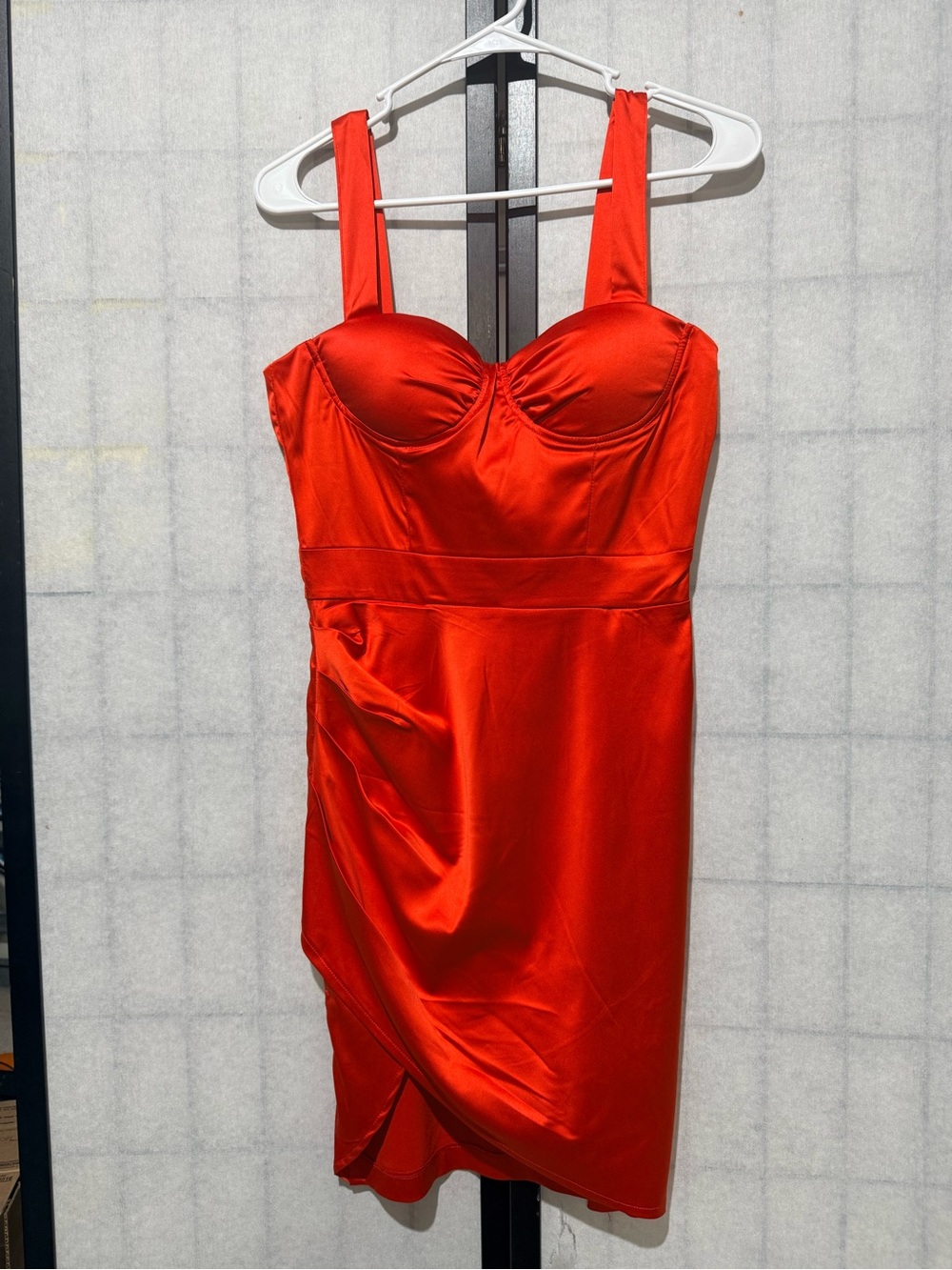Red Satin Mini Dress with Structured Bust